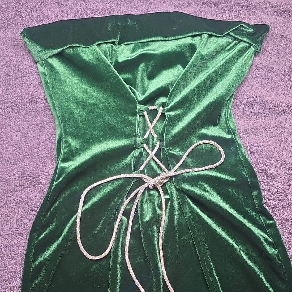 Emerald Green Velvet Corset Dress with Lace-Up Front